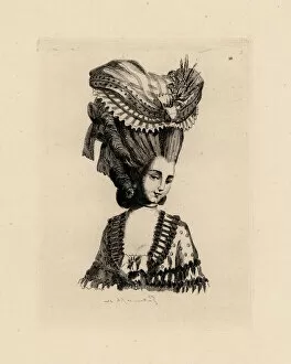 Coiffures Gallery: Woman in giant pouf hairstyle, era of Marie Antoinette