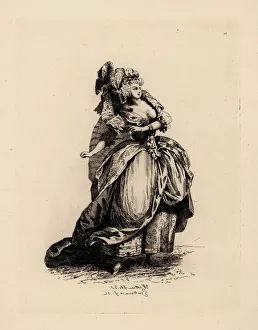 Hairstyles Collection: Woman in grand hairstyle and dress, era of Marie Antoinette