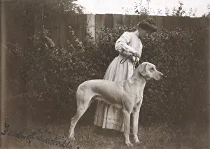 Dane Prints: Woman with a Great Dane in a garden