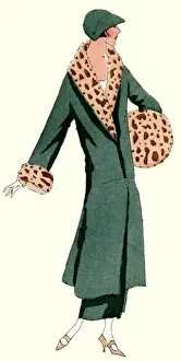 Matching Prints: Woman in green coat by Jeanne Lanvin