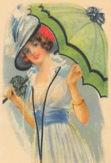 Pastel Prints: Woman with green umbrella
