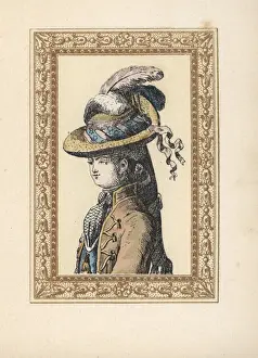 Coiffures Prints: Woman in her hair in a ponytail under a hunting hat