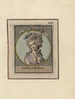 Coeffures Prints: Woman in hairstyle decorated with ribbons