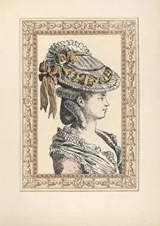 Coiffures Prints: Woman in hairstyle with ringlets and a Phrygian hat