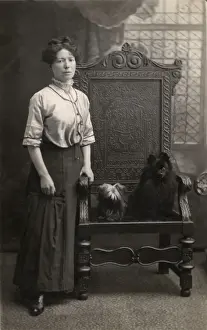 Pomeranian Prints: Woman with two hairy dogs