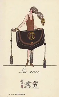 Handcoloring Prints: Woman in handbag costume