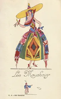Handcoloring Prints: Woman in handkerchief fancy dress costume, les mouchoirs