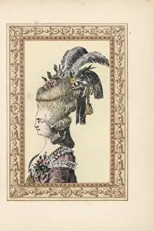 Hedgehog Prints: Woman in a hedgehog hairdo with feathers