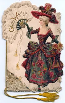 Woman in historical costume on a greetings card