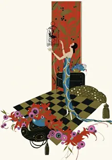 Woman holding a birdcage