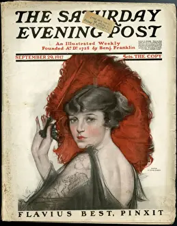 Backless Prints: Woman holding a red feathered fan