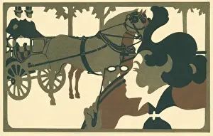 Laskoff Prints: Woman and a horse carriage