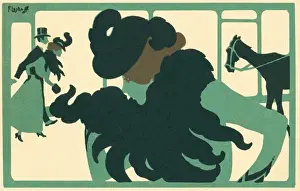 Laskoff Prints: Woman in a large feather boa