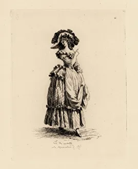 Etienne Gallery: Woman in large hat with dress and apron, era of Marie