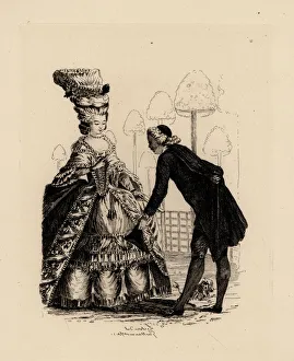 Etching Gallery: Woman in lilac dress, era of Marie Antoinette