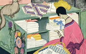 Images Dated 26th July 2011: Woman at the linen cupboard (art deco)