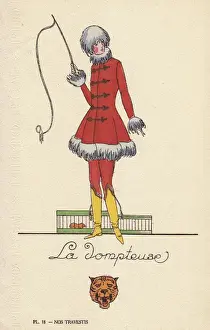 Handcoloring Prints: Woman in lion tamer costume