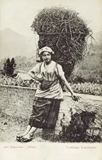 Rests Prints: Woman from Lombardy carrying hay
