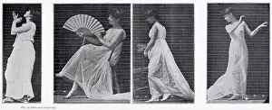 Movements Prints: Woman in a long dress with a fan, or making other movements. Date: 1887