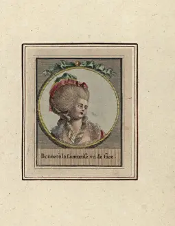 Coeffures Prints: Woman in a Lyonnaise bonnet seen from the front, 1783