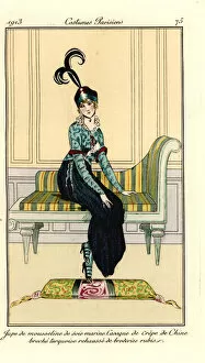 Chiffon Collection: Woman in marine blue chiffon skirt and turquoise vest, 1913