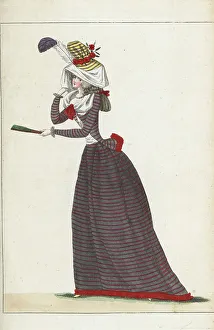 Lebrun Tossa Prints: Woman in matching coureur and petticoat, 1790