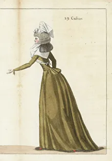 Fichu Prints: Woman in matching pierrot and petticoat, 1790