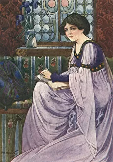 Images Dated 22nd December 2015: Woman in a mauve dress, Art Nouveau style