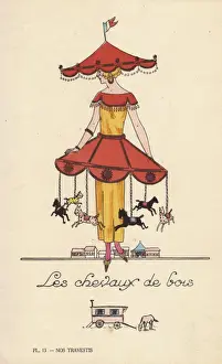 Stencil Prints: Woman in merry-go-round costume