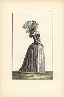 Versailles Prints: Woman in milkmaid bonnet, blue-grey English