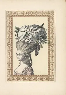 Woman in Moorish bonnet with pearls and flowers