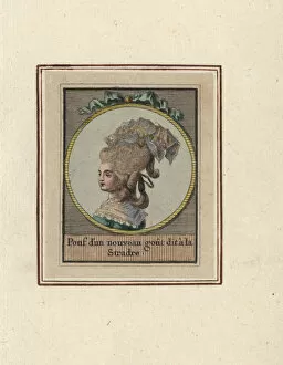 Woman in a new style of pouf called the Stradre, 1783