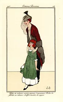 Adrien Gallery: Woman in old velvet dress with opossum fur trim, 1913