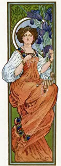 Images Dated 22nd December 2015: Woman in an orange dress, Art Nouveau style