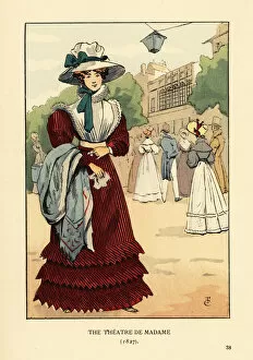 Beret Collection: Woman outside the Theatre du Gymnase, Paris, 1827
