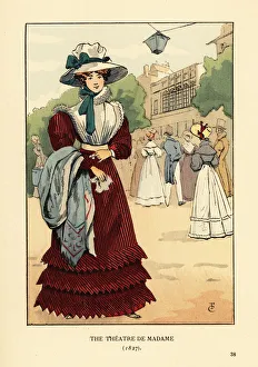 Beret Collection: Woman outside the Theatre du Gymnase, Paris, 1827