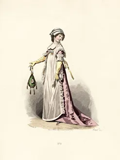 Corsage Prints: Woman in pansy-coloured dress, apron and shawl