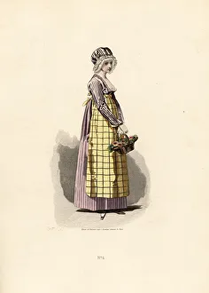 Directoire Prints: Woman in pansy dress with straw-coloured apron