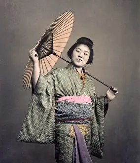 Woman with a parasol, Japan, circa 1880s