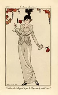 Orientalism Collection: Woman in pearl-grey suit and black straw hat