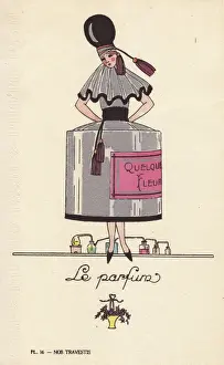 Stencil Prints: Woman in perfume bottle costume