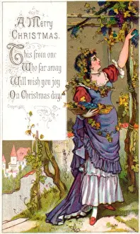 Vines Prints: Woman picking grapes on a Christmas card