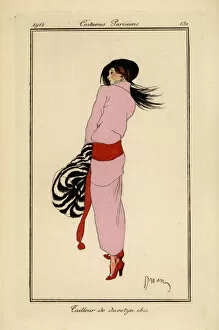 Woman in pink duvetyn suit