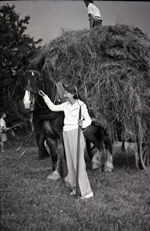 Images Dated 5th November 2019: Woman with pitchfork stroking a horse