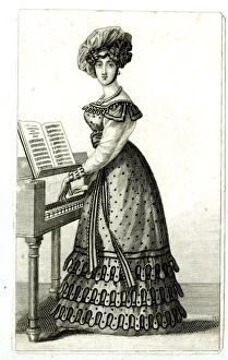 Woman playing a harpsichord or piano