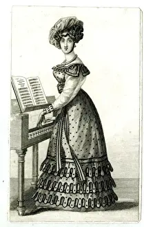 Harpsichord Prints: Woman playing a harpsichord or piano