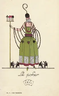 Handcoloring Prints: Woman in Poker player fancy dress costume