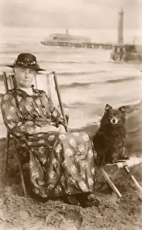Pomeranian Prints: Woman with Pomeranian on the beach