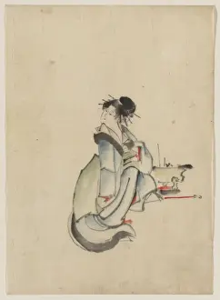A woman, possibly a courtesan, seated, facing right, with he