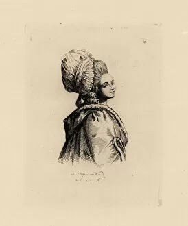 Images Dated 20th January 2019: Woman in pouf hairstyle and bonnet, era of Marie Antoinette